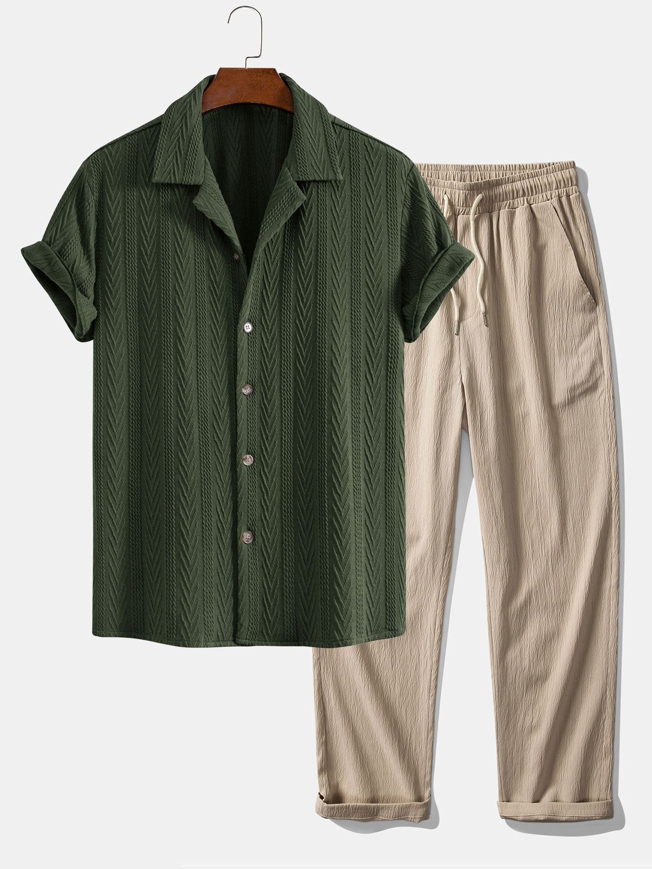 Set – kubánská jacquard košile a rovné casual kalhoty
