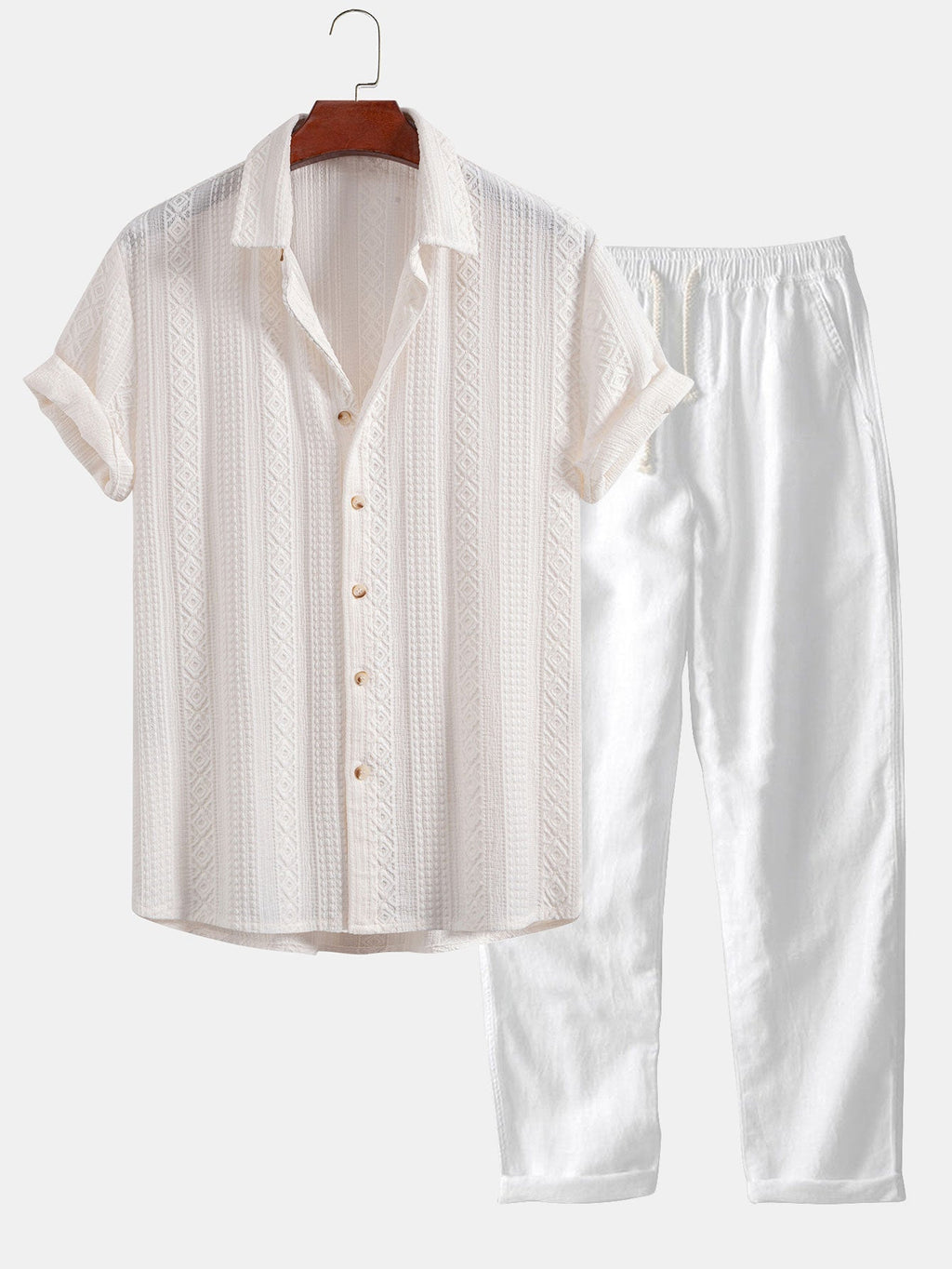Set – geometrická jacquard košile a lněné kalhoty
