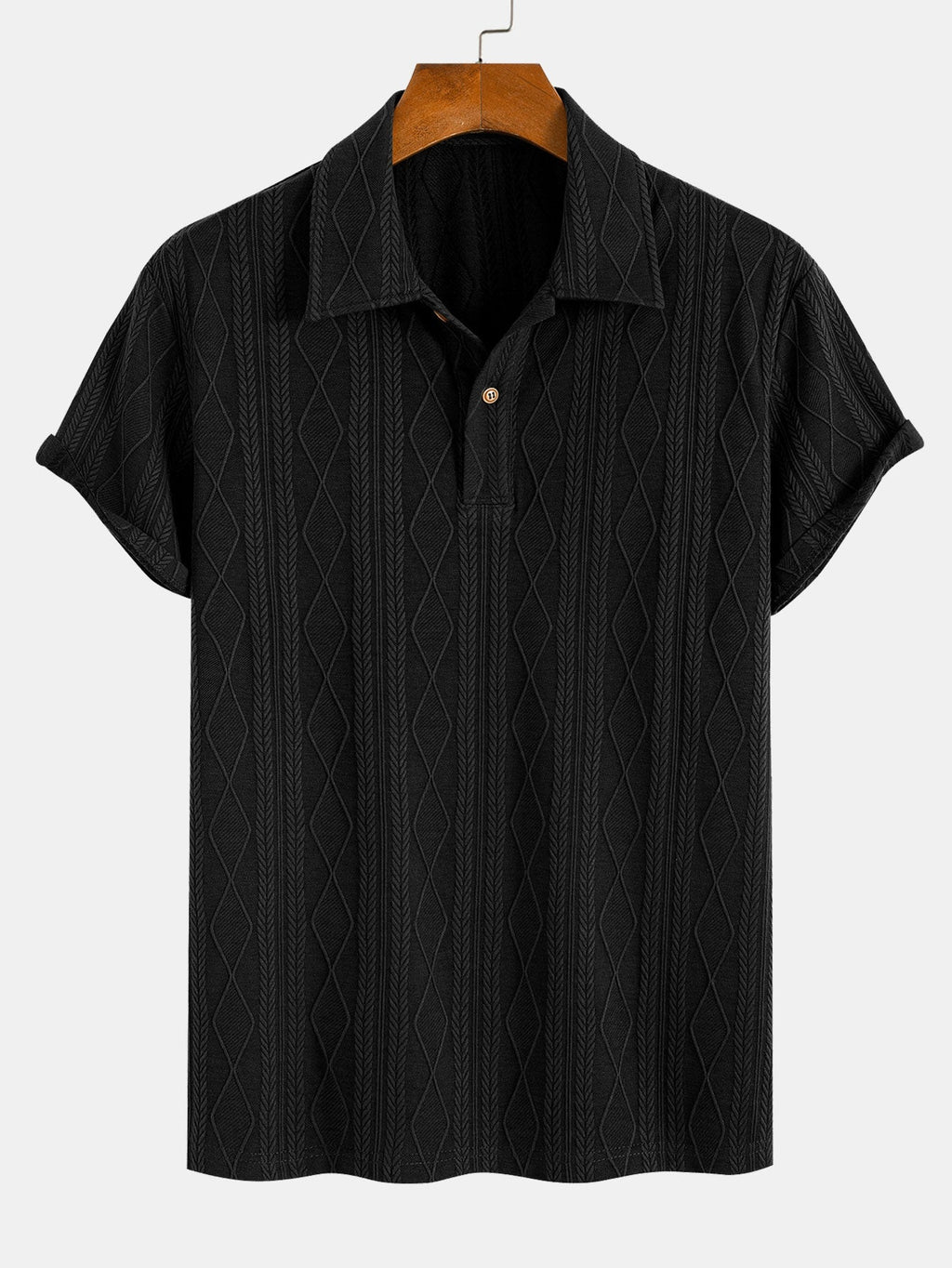 Set – geometrický jacquard polo a rovné kalhoty