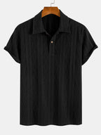 Set – geometrický jacquard polo a rovné kalhoty
