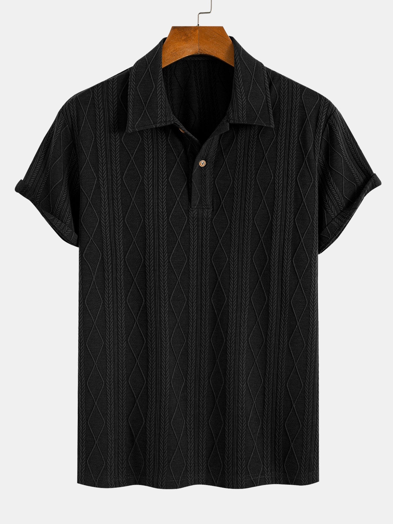 Set – geometrický jacquard polo a rovné kalhoty