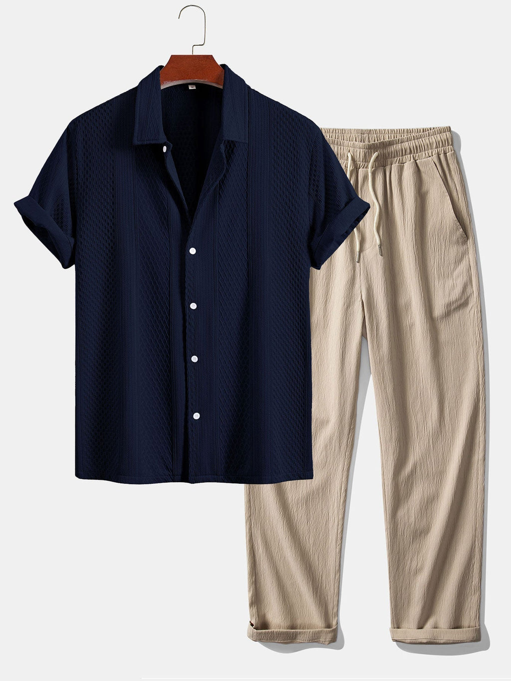 Set – geometrická jacquard košile a rovné kalhoty