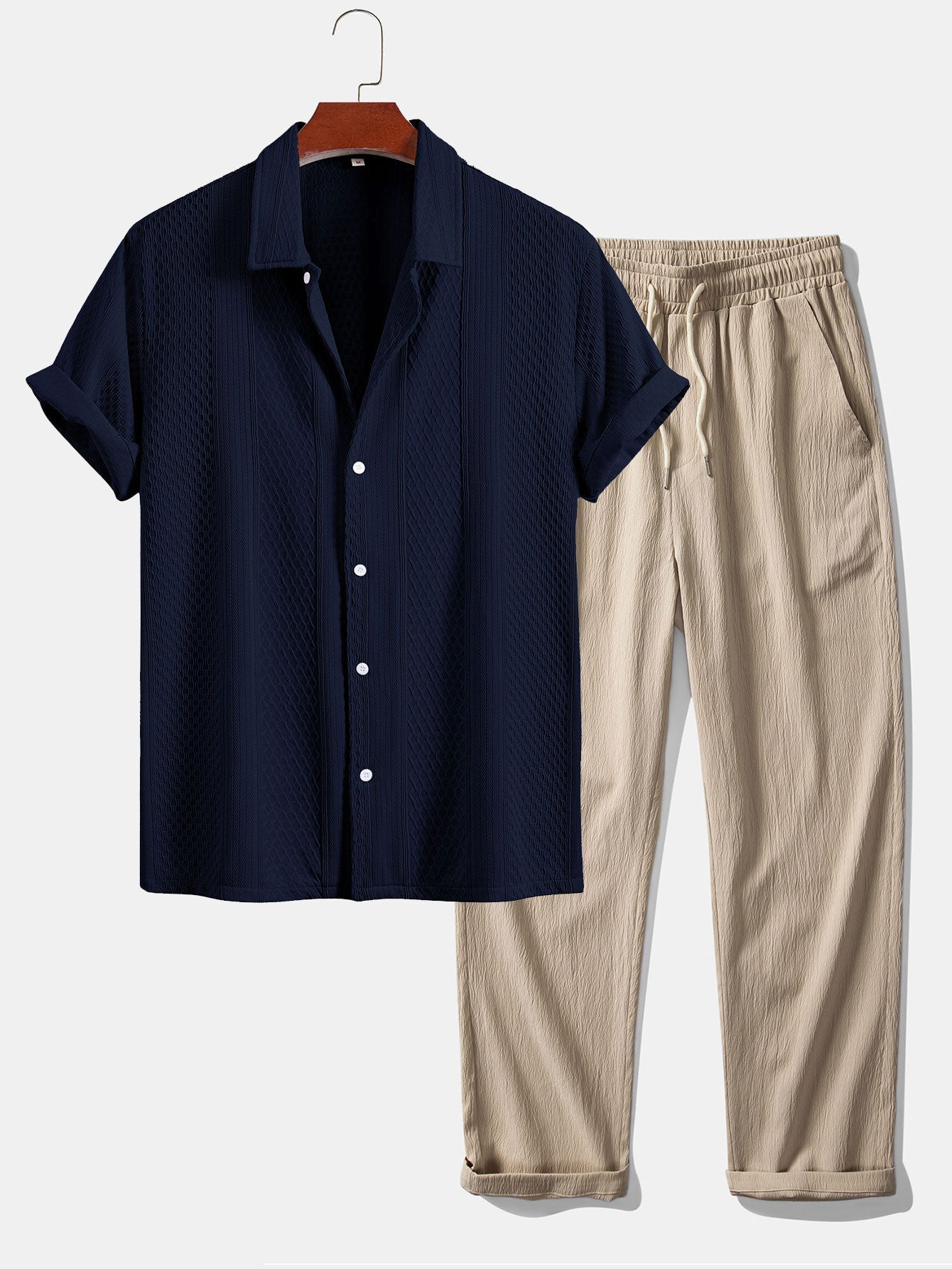 Set – geometrická jacquard košile a rovné kalhoty