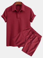 Set – geometrické jacquard polo a krátké kalhoty