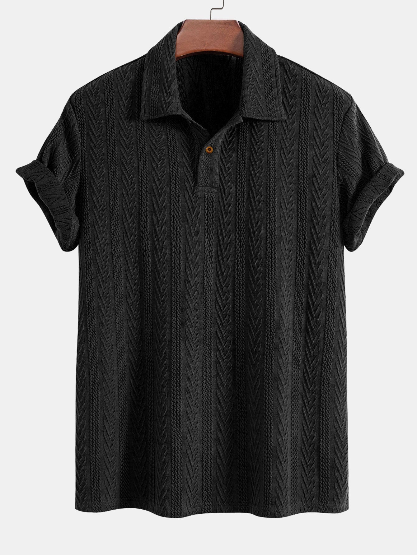 Set – jacquard polo s krátkým rukávem a rovné kalhoty