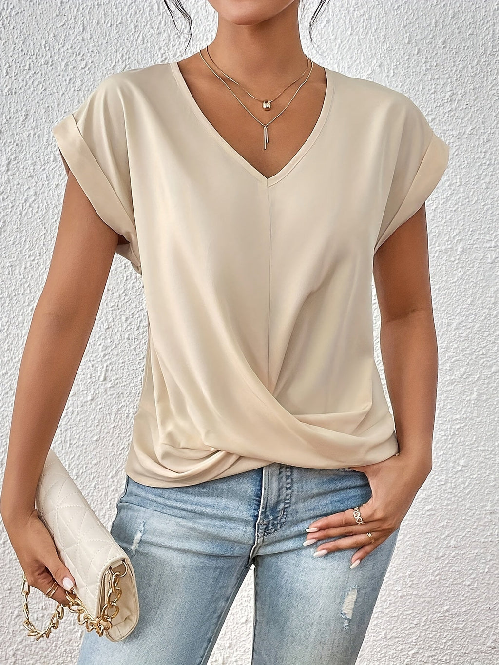 Camiseta Casual Mujer con Escote Corazón Ajustado