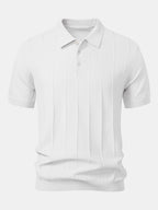 Set – pruhované jacquard polo pletené tričko a rovné kalhoty