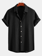 Set – geometrická jacquard košile a lněné kalhoty