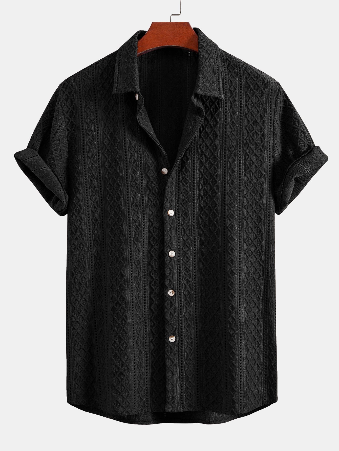 Set – geometrická jacquard košile a lněné kalhoty