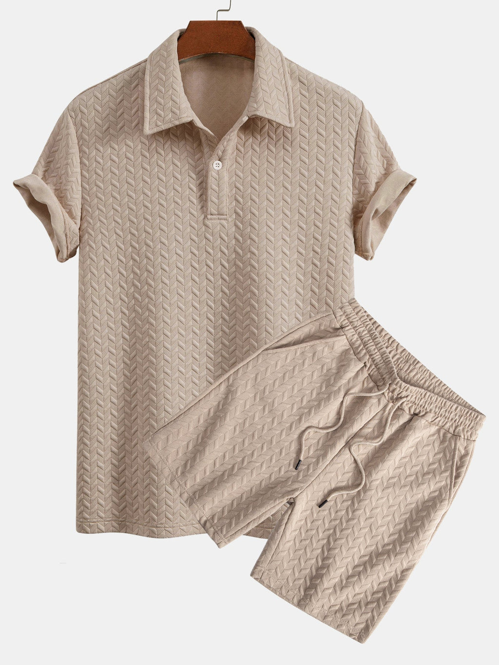 Set – geometrické jacquard polo a krátké kalhoty