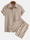 Set – geometrické jacquard polo a krátké kalhoty