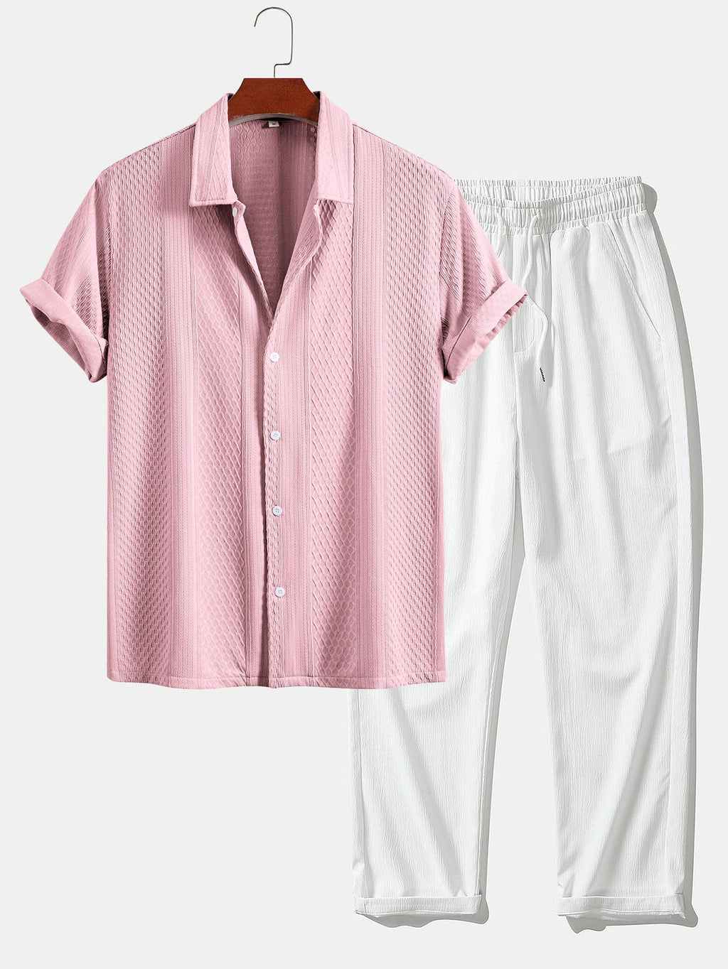 Set – geometrická jacquard košile a rovné kalhoty