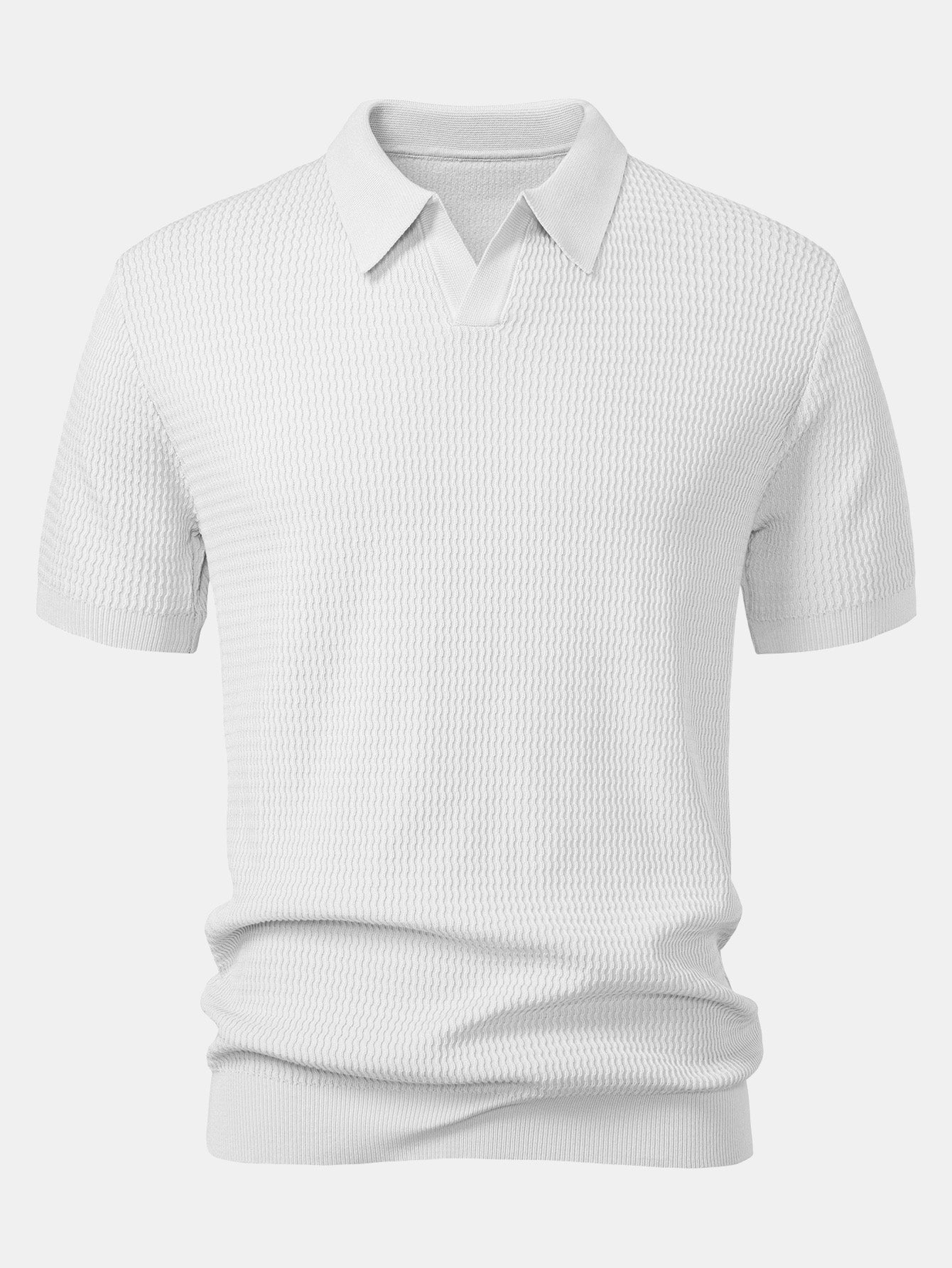 Set – V-výstřih jacquard polo svetr a rovné žebrované kalhoty