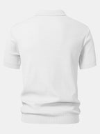 Set – V-výstřih jacquard polo svetr a rovné žebrované kalhoty