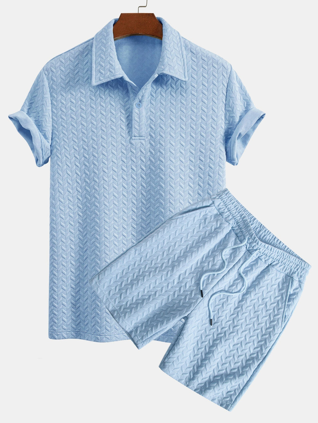 Set – geometrické jacquard polo a krátké kalhoty