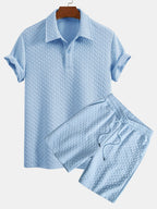 Set – geometrické jacquard polo a krátké kalhoty