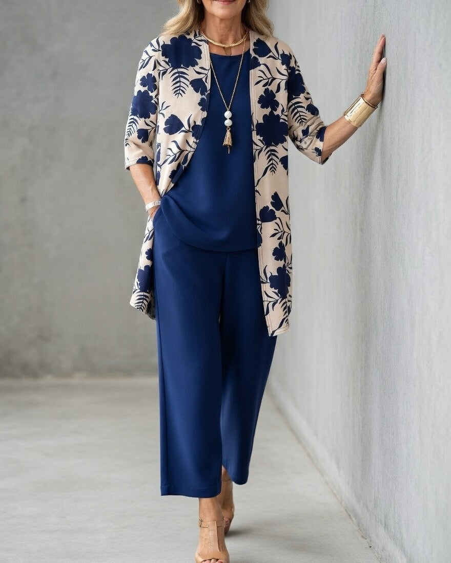 Fabiola | Conjunto Elegante de Tres Piezas con Corte Fluido