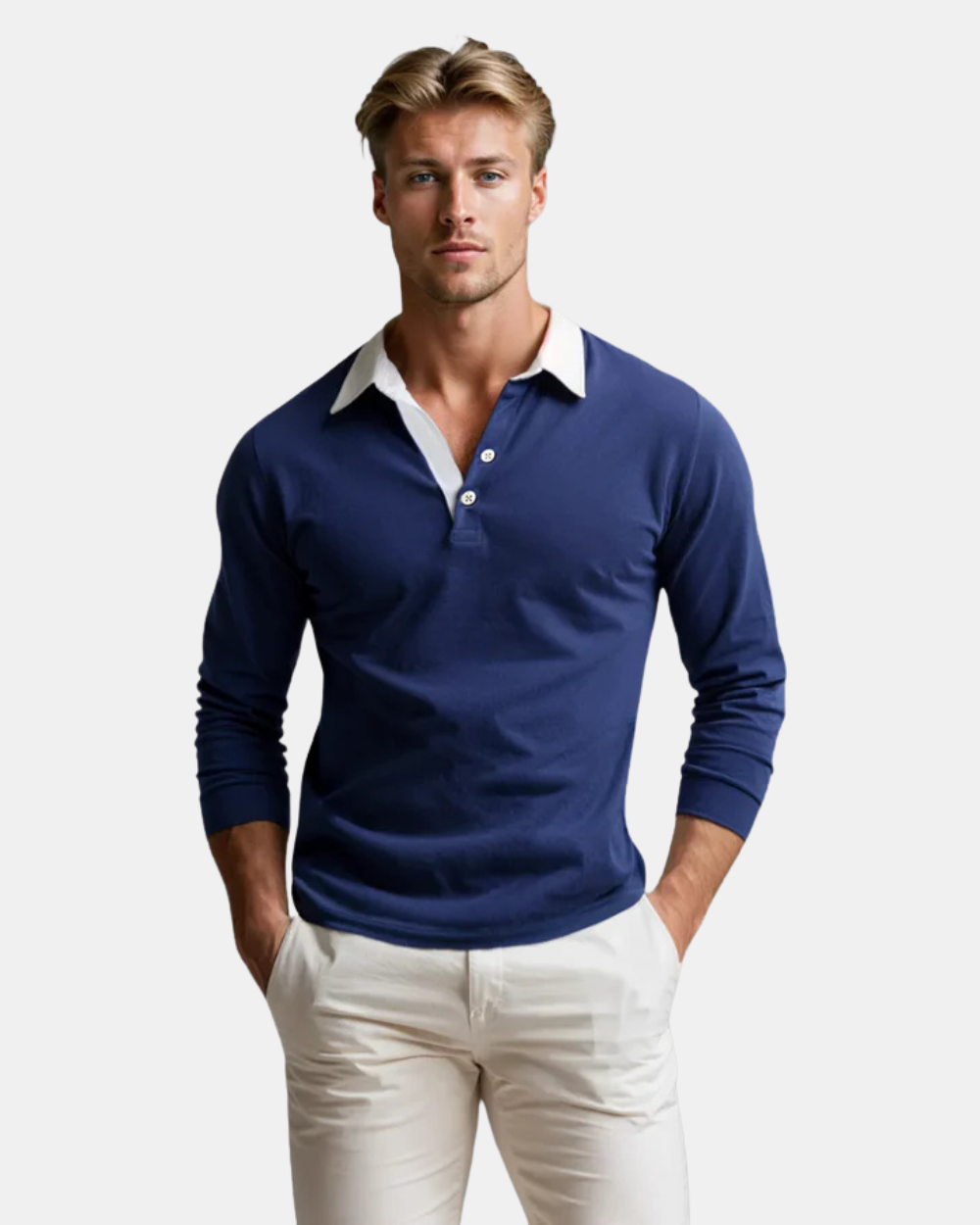 Casual polo svetr z jemného pletu