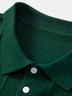 Set – pruhované jacquard polo pletené tričko a rovné kalhoty