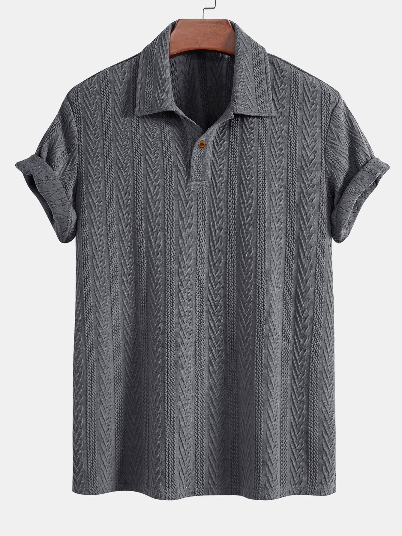 Set – jacquard polo s krátkým rukávem a rovné kalhoty