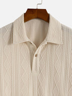 Set – geometrický jacquard polo a rovné kalhoty