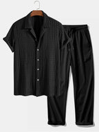 Set – kubánská jacquard košile a rovné zmačkané kalhoty
