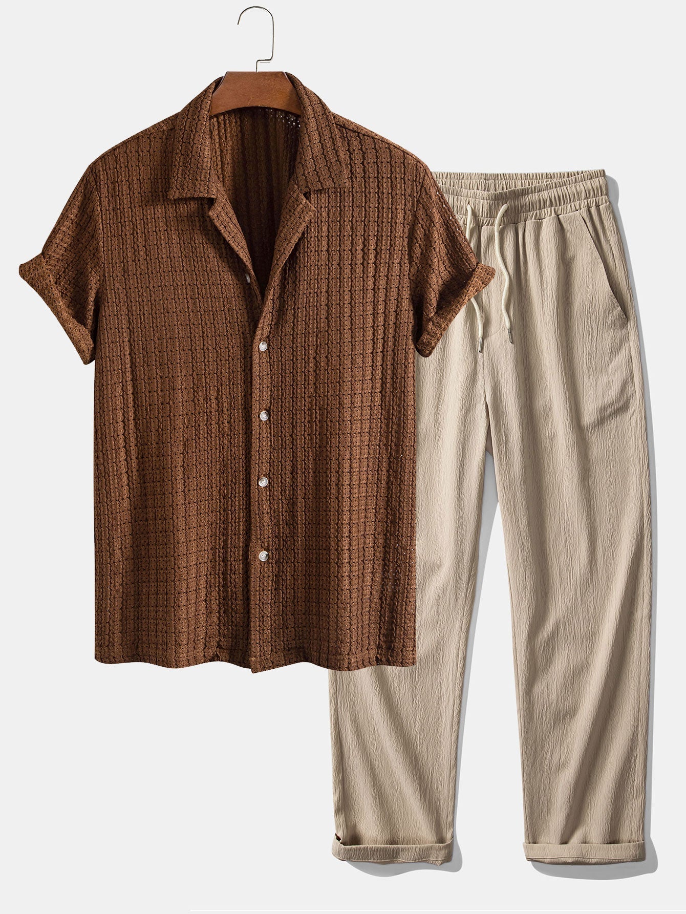 Set – kubánská jacquard košile a rovné zmačkané kalhoty