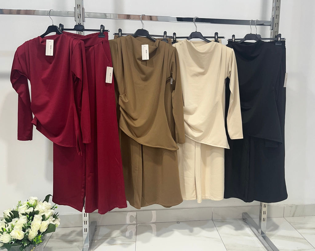 Set – halenka a wide-leg kalhoty v čokoládovém stylu