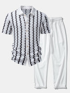 Set – kostkovaná jacquard košile a rovné zmačkané kalhoty