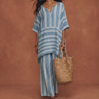 Dámský boho lněný pruhovaný set – oversize střih