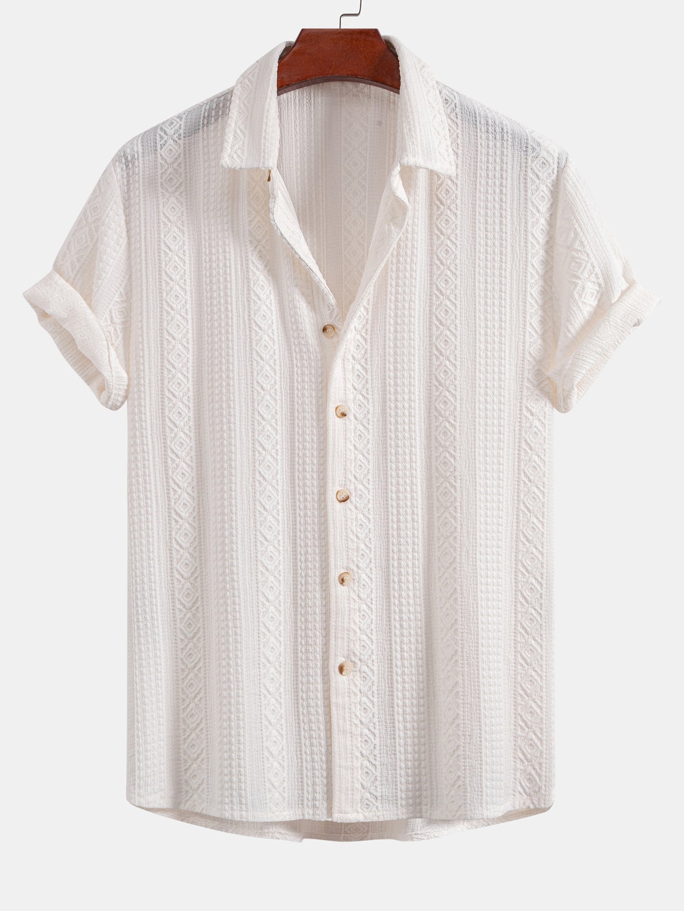 Set – geometrická jacquard košile a lněné kalhoty