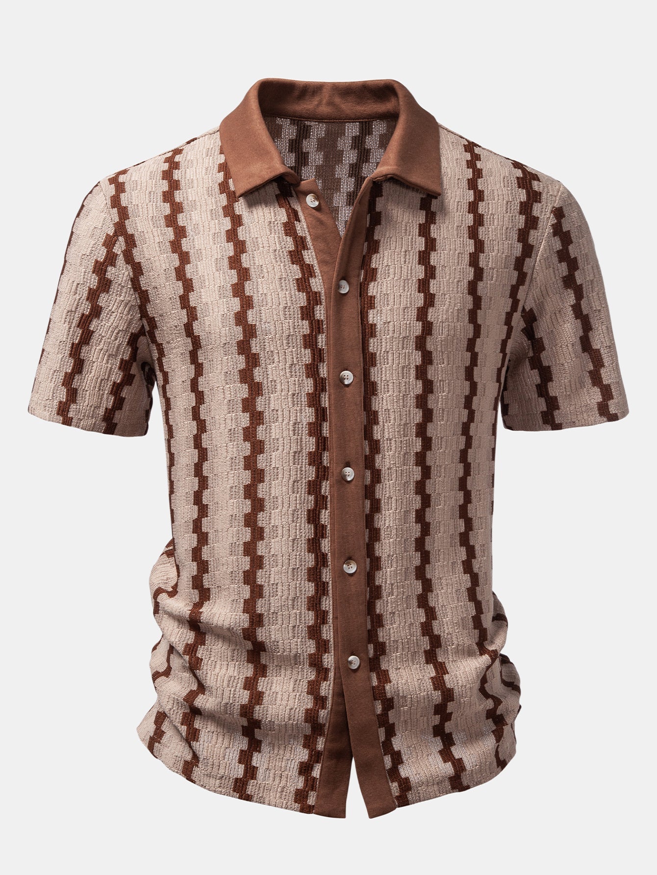 Set – kostkovaná jacquard košile a rovné zmačkané kalhoty