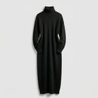 Genoveva™ Vestido Midi de Punto con Cuello Alto y Manga Larga