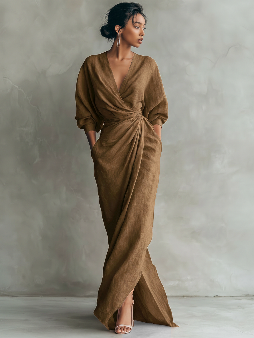 Nina | Vestido Maxi Minimalista de Lino Rosa