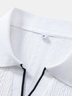 Set – elegantní geometrický jacquard polo a slim kalhoty