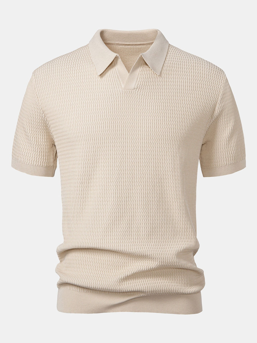 Set – V-výstřih jacquard polo svetr a rovné žebrované kalhoty