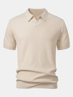 Set – V-výstřih jacquard polo svetr a rovné žebrované kalhoty