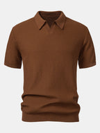 Set – V-výstřih jacquard polo svetr a rovné žebrované kalhoty