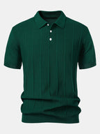 Set – pruhované jacquard polo pletené tričko a rovné kalhoty