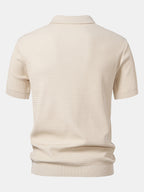 Set – V-výstřih jacquard polo svetr a rovné žebrované kalhoty