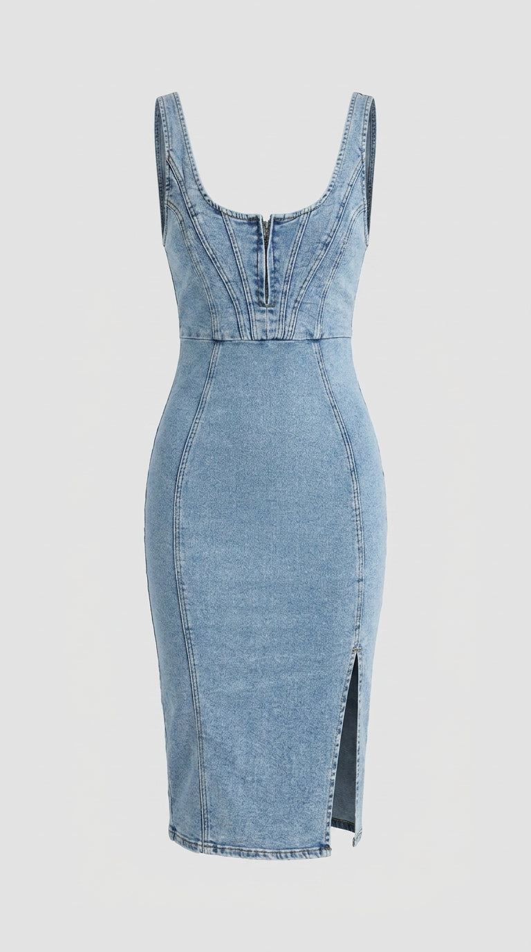 Džínové šaty s kulatým výstřihem – casual chic