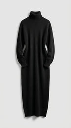 Vestido Midi De Punto Con Cuello Alto Y Manga Larga