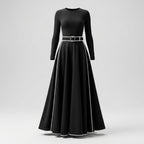 Elegantní černé maxi šaty s vysokým límcem – přiléhavé