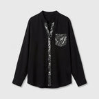 Karla™ Blusa Negra con Detalles Brillantes, Corte Fluido