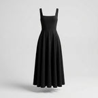 Elegantní midi šaty se čtvercovým výstřihem a splývavým střihem