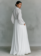 Vestido Maxi De Algodón Y Lino Con Cuello Alzado