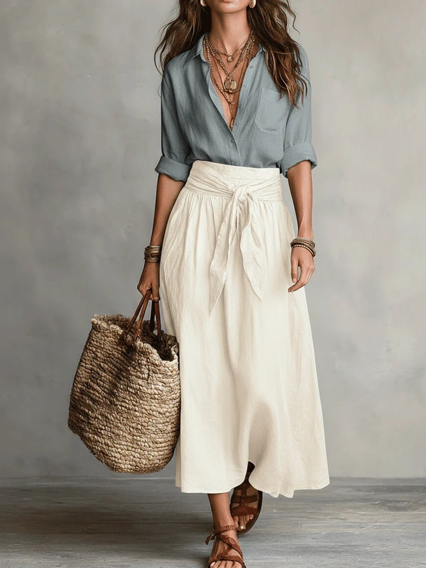Vera™ | Conjunto de Dos Piezas: Top Negro y Falda Midi Verde Oliva