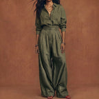 Conjunto Mujer Algodón Lino Camisa y Pantalón Ancho