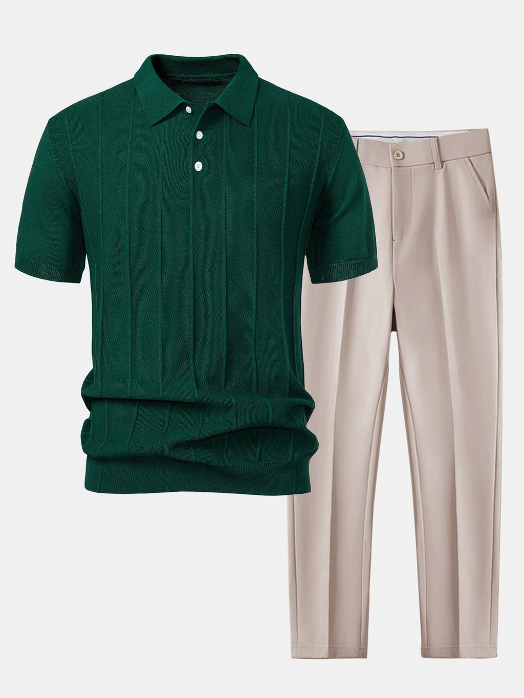 Set – pruhované jacquard polo pletené tričko a slim kalhoty