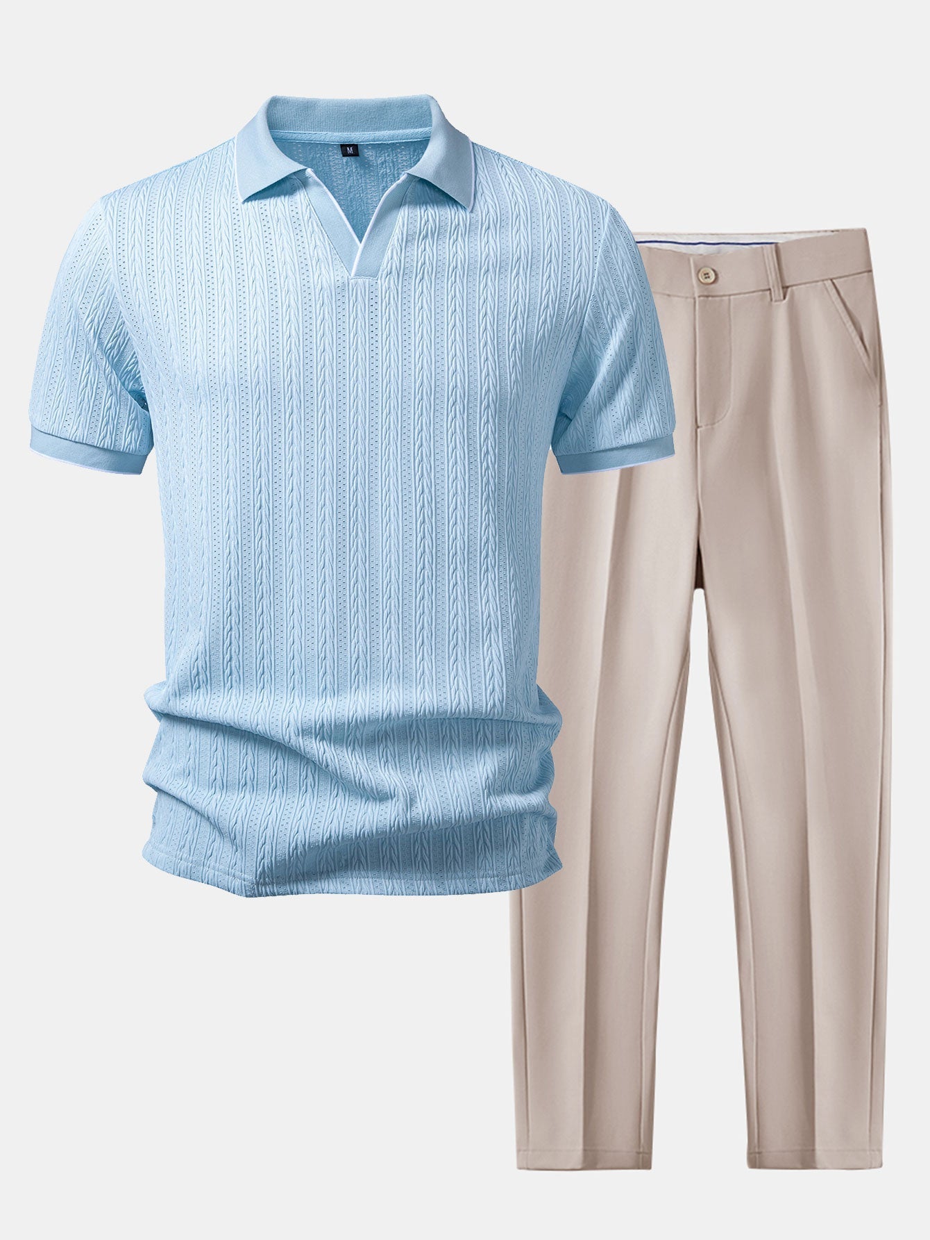 Set – elegantní geometrický jacquard polo a slim kalhoty